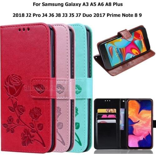 Phone Case For Samsung Galaxy A3 A5 A6 A8 Plus 2018 J2 Pro J4 J6 J8 J3 J5 J7 Duo 2017 Prime Note 8 9 Coque Funda Leather Cover