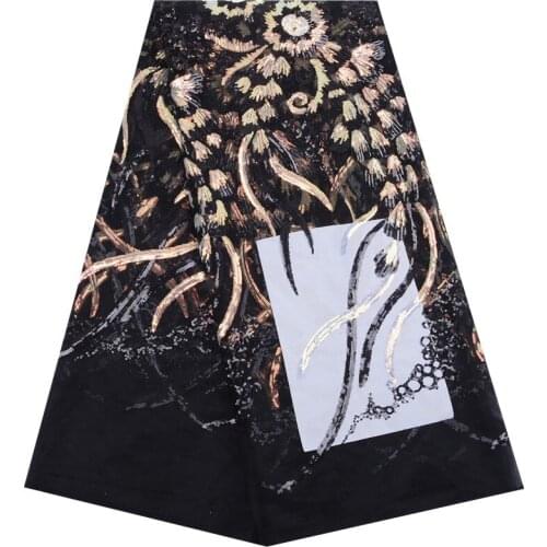 Black African Sequins Net Lace Fabric Soft French Mesh Nigerian Lace Fabric Embroidery Sequin Lace For Party Wedding Dress F1761