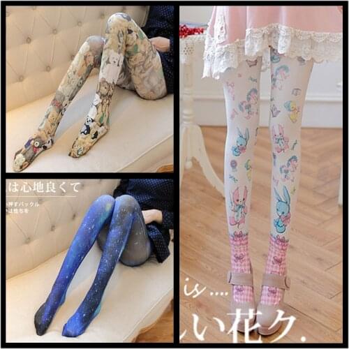 Japanese style 120D COS Sweet Lolita tights white panda rabbit pattern Silk stockings 1order=1pc