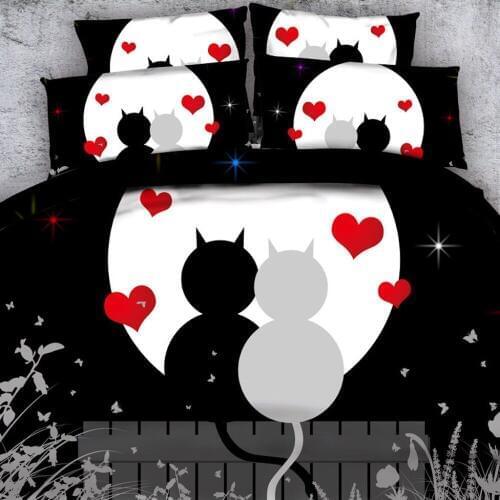 Goldeny Brand 3 Parts Per Set Cartoon cats in love 3d bed set Girls bed sheet Bed Linens