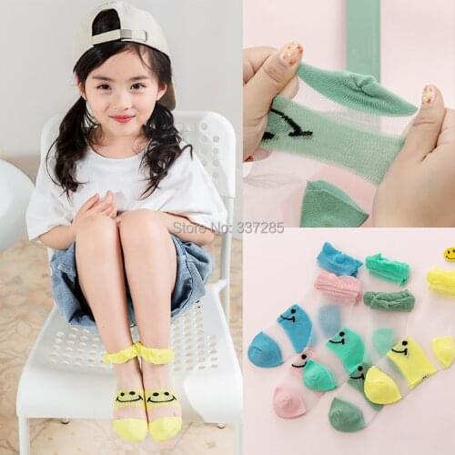 Summer girls children socks big smile Ultra thin sheer breathable mesh sock for baby child princess lace hollow out infant socks