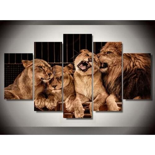 Wall Art Modular Poster Home Decor 5 Pcs 3 Cubs Male Lion Animal HD Printed Modern Canvas Living Room Pictures Painting UnFrame