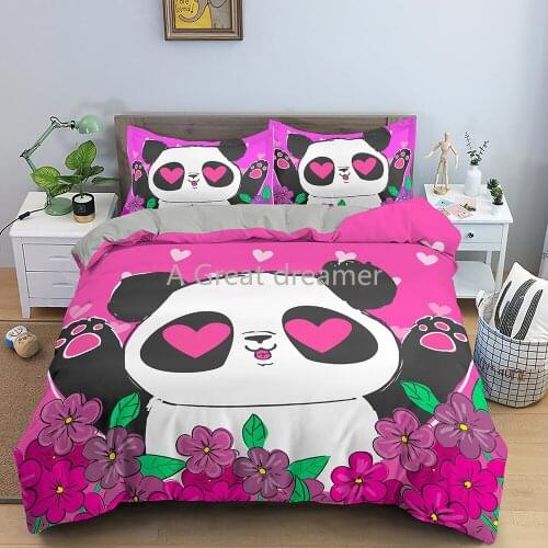 3d Cartoon Panda Duvet Cover Custom Bedding Set Cute Animal Decor For Kids Girls Bedroom Decor Kawaii Bed Linens Dropshipping