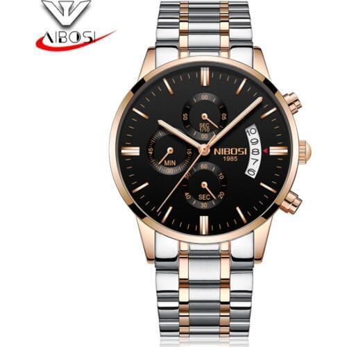 NIBOSI Mens Watches Top Brand Luxury Gold Watch Men Quartz Clock Full Steel Strap Date Military Watch wrist Relogio Masculino
