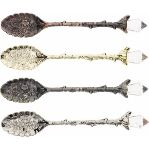 New 1Pc Home Party Crystal Head Retro Alloy Spoon Ice Cream Dessert Spoon Scoops Coffee Honey Spoon Kitchen Tools