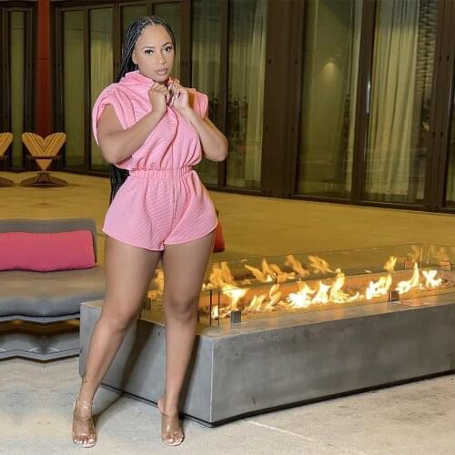 VAZN 2021 New Tracksuits Deep V-neck Short Sleeve Pink Color Solid Young Sexy Soft Fancy High Street High Waist Women Playsuits