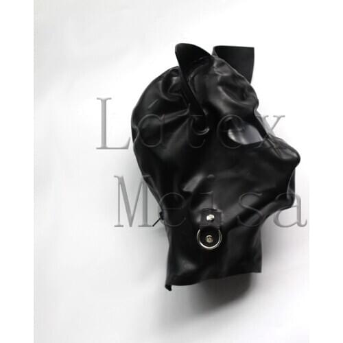 Novelty animal design Fetish latex hoods open eyes in black color with back zip