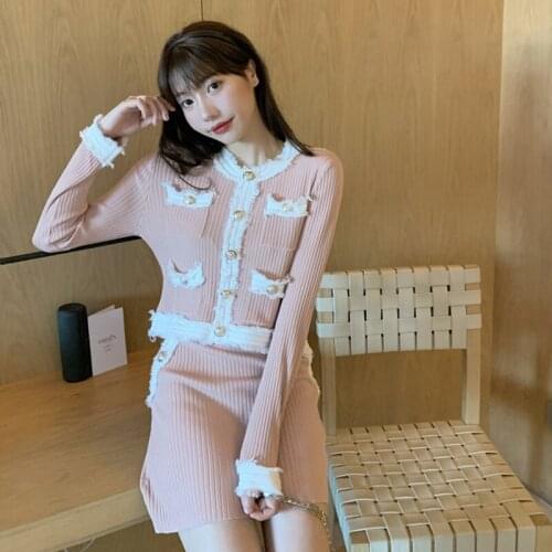 New Woman Winter Knitted Suits Casual Female Two-pieces Set Slim Sweater + Skirt Suit for Lady