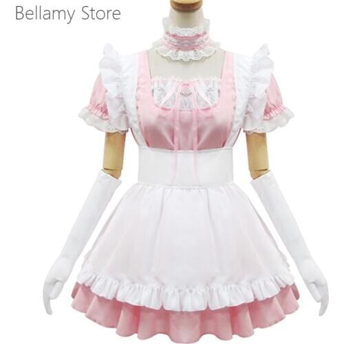 Limited Japan super cute sweetheart Pink theme uniform Maid Dress