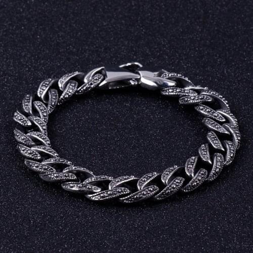 Punk Vintage Mens Curb Cuban Chain Bracelets Hiphop Black 316L Stainless Steel Biker Bracelet Men Heavy Fashion Male Jewelry
