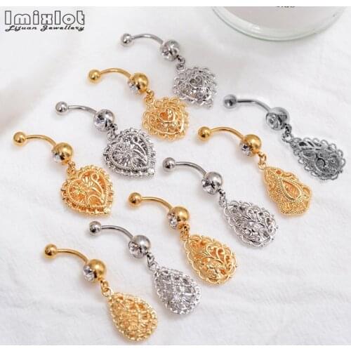 1pc Sexy Dangling Surgical Steel Navel Belly Button Rings Belly Piercing Hollow Heart Waterdrop Body Jewelry Navel Piercing Ring