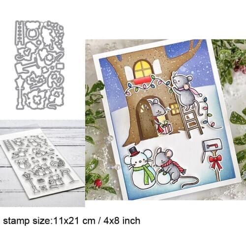 Christmas Merry Mice Clear Stamps With Metal Cutting dies for DIY Scrapbooking Paper Cards Silicone Transparent Stempels Seal Ne