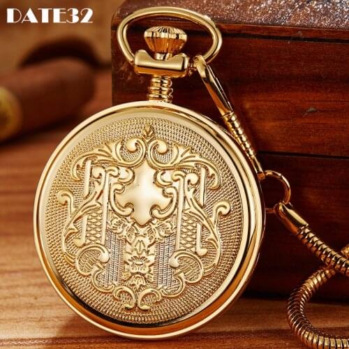 Luxury Golden Mechanical Pocket Watch Roman Numerals Dial High Quality Gold Case Fob Chain Luminous Clock for Men Dropshipping