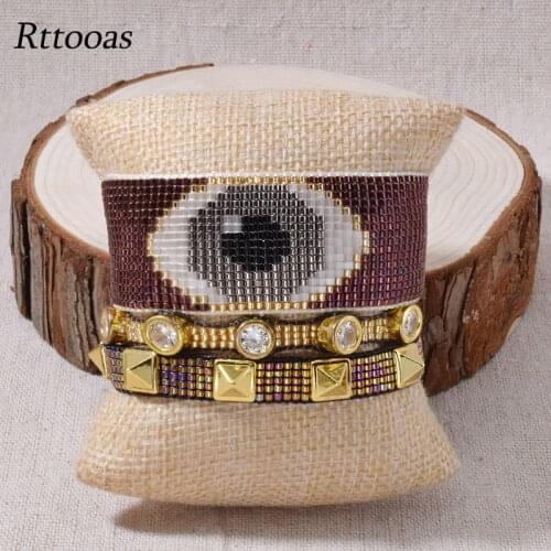 Rttooas Turkish Evil Eye Bracelet For Women MIYUKI Beads Charm Bracelets Pulseras Mujer 2020 Handmade Woven Fashion Jewelry