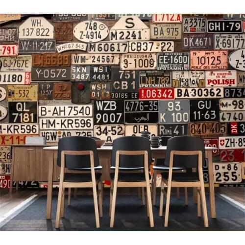 Custom Self Adhesive Wallpaper living room bedroom photo 3D stereo Europe retro vintage license plate tooling murals background