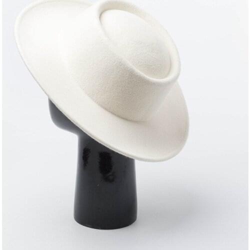 Wool Women Fedora Hat Authentic White Wide Brim Hat Elegant Lady Party Hat Fascinator Hat Size 56-58CM