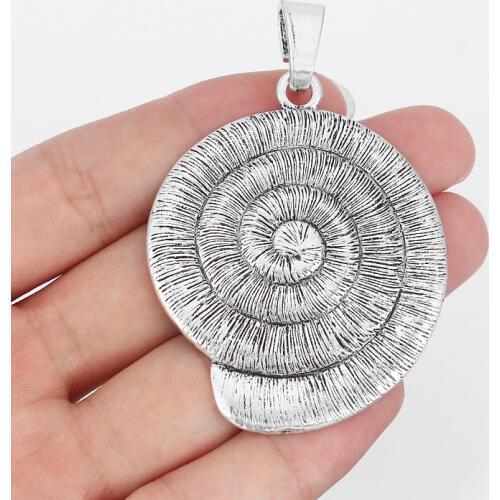 2pcs Antique Silver Color Charms Large Swirl Spiral Snail Pendant For Necklace Jewelry Making Findings Components 48x59mm