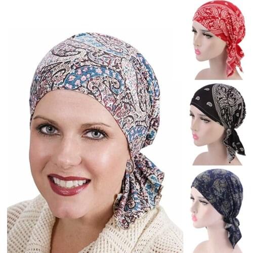 Spring Summer Cotton Turban Hat Floral Print Headwear For Women Fashion Muslim Head Wrap Hair Cover Beanies Cap Hair Accessories