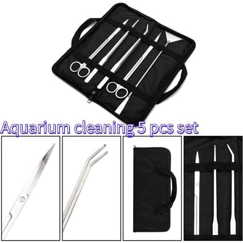 Stainless Steel Mirror Scissors Tweezers Pingsha Product Set Aquarium Tool 5 Pieces Set Aquarium Accessories Fish Tank Trim