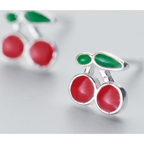 MloveAcc Women Fashion 925 Sterling Silver Cute Sweet Cherry Stud Earrings Girls Lady Silver Jewelry Gift