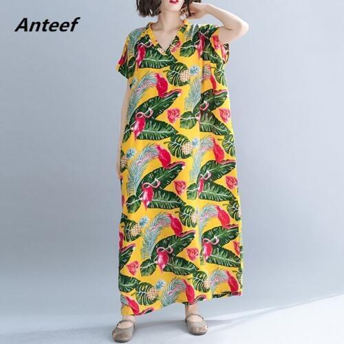 Cotton linen vintage floral plus size women casual loose maxi long summer dress elegant clothes 2020 ladies dresses sundress