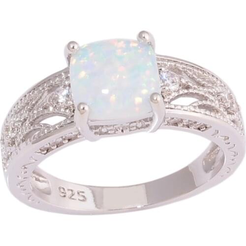 CiNily Created White Fire Opal Cubic Zirconia Silver Plated Wholesale Hot Sell Women Jewelry Ring Size 6-9 OJ9590