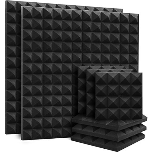 25x25x5CM 16 Pyramid Black 24PCS Acoustic Foam Soundproof Studio Absorption Sound Proof Panel Protective Sponge Sealing Strip