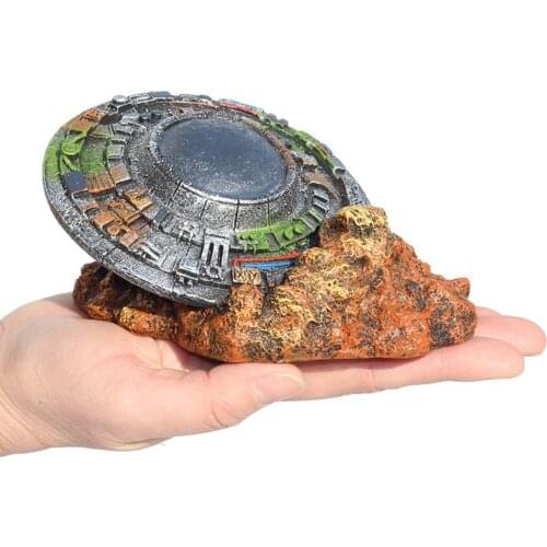 1pc Unique Aquarium Ornament UFO Statue Fish Tank Fishbowl Decor Hiding Cave