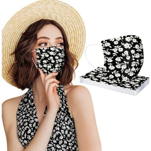10pc Adult Face Shield Mouth Cover Skin Care Disposable Facemask Flower Print 3Ply Ear Loop Faceshield mascarillas desechables