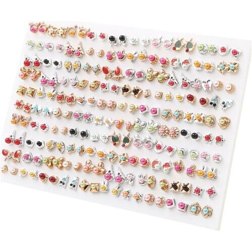 100Pairs Mix Style Rhinestone Crystal Imitation pearls Earrings Set Women Jewelry Piercing Stud Earring Kit Bijouteria Brincos