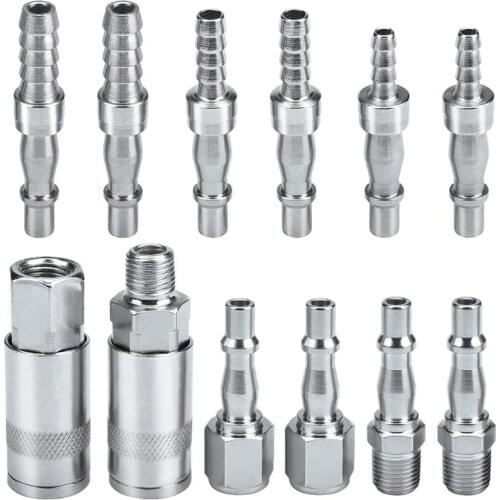 12Pcs British Compressed Air Connectors 1/4 Inch BSP Quick Connector Coupling Plug For Hose Compressor Fittings