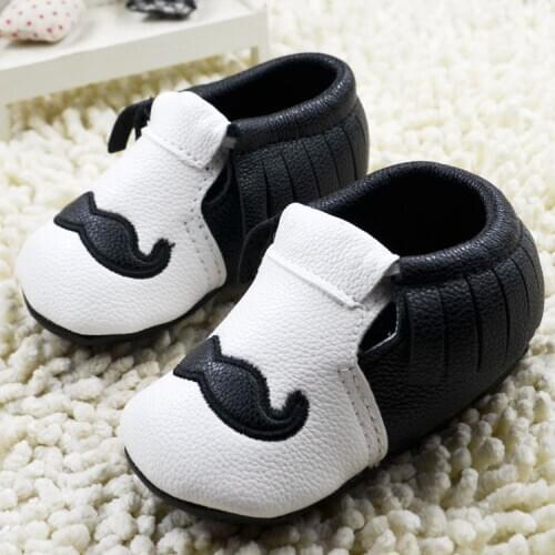2021 Spring Soft Sole Beard Prewalker for 0-12 Months Babies Black and White Non-slip Shoes for Newborn Boys