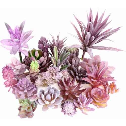 39 Styles Purple Flocking Artificial Succulents Plants DIY Home Garden Flower Arrangement Accessories For Indoor Potted Decor