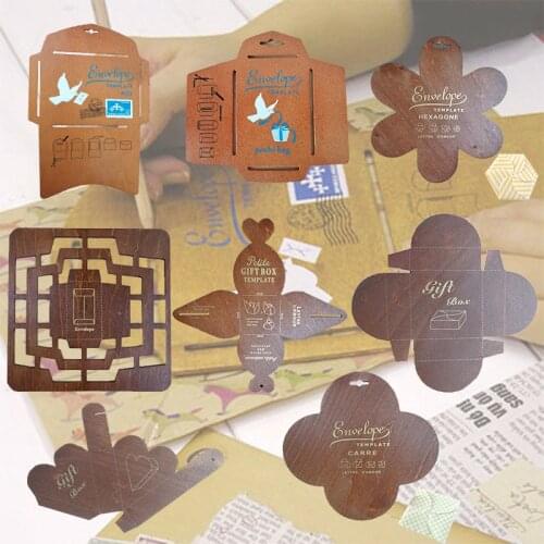 5pcs Retro Zakka Multi Shape Envelope Template S/L Wood Manual Stencil Mailer Box Maker for DIY Craft Work Antique Gift Supplies