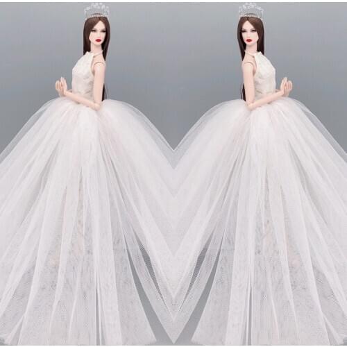 Pure White Wedding Dress for Barbie Doll Outfits Clothes Toys For Children Big Evening Dresses Party Gown 1/6 Dolls Accessories