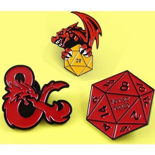 Dungeons & Dragons Brooches 20 sided dice Dungeons and Dragons Enamel pin Lapel Pins Badges Game Jewelry Gift for Game lovers