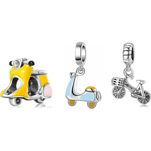 2021 New 925 Sterling Silver Motorcycle orange zircon beads Fit Original Pandora Charm Bracelet Jewelry making