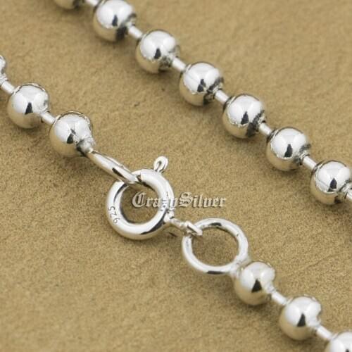 Ball Bead Chain 925 Sterling Silver Biker Rocker Punk Necklace 8K016