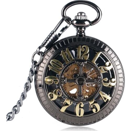 Mechanical Automatic Self-wind Pocket Watch Luxury Numbers Hollow Carving Design Fob Watch Necklace Clock For Men Women Gift