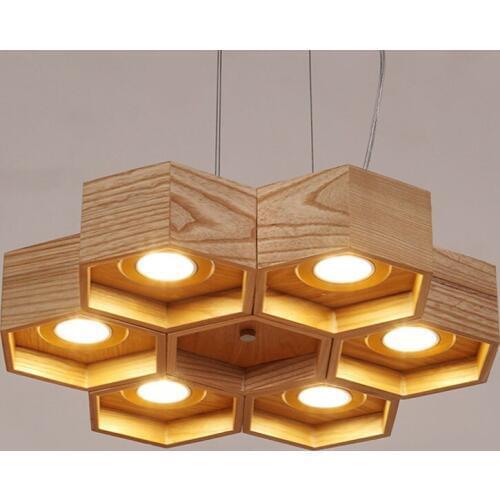 Wooden vintage pendant light lamp 6 kinds Modern simple LED handmade wooden Hanging Lamp for living room cafe bar deco
