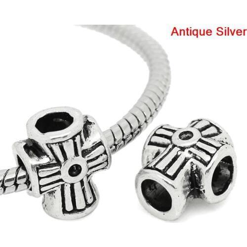 DoreenBeads European Charm Beads Cross Silver Color (Can Hold ss6 Rhinestone) 12mmx10mm( 4/8"x 3/8"),Hole: 4.5mm,50PCs