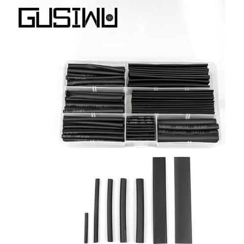 GUSIWU 140pcs/set Black Insulated Heat Shrink Tube Environmental Friendly Polyolefin Black Shrink Tubing Set Cable Wire Sleeves