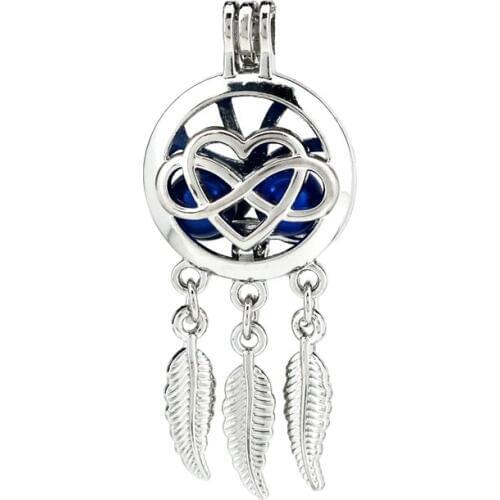 K791 5pcs/lot Silver Alloy Dream Catcher Heart Love Leaf Pearl Cage Pendant Fairytale Party Essential Oil Diffuser
