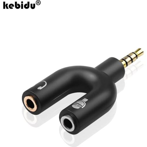 Kebidu 3.5mm U Shape Stereo Splitter Audio Male To Earphone Headset + Microphone Adapter For IPhone Smartphone Mobile Phone PC