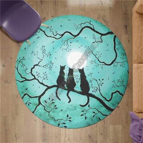 Halloween Cat Rug Round shape Floor Mat 3D Printed Rug Non-slip Mat Dining Living Room Soft Bedroom Carpet 08
