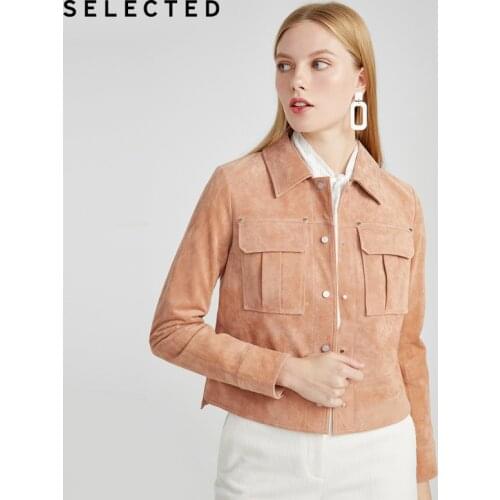 SELECTED Womens Short Spring Casual Lapel Leather Jacket S|420110507