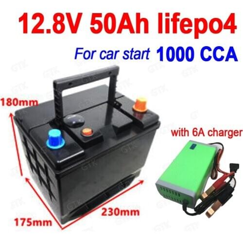 GTK 12.8V Lifepo4 12V 50Ah lithium battery 1000A CCA 800A lithium Iron phosphate for Start vehicle start car boat RV+ 6A Charger
