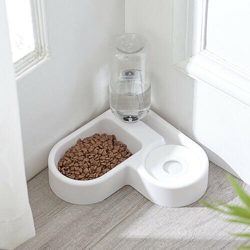 Pet Cat Feeder Bowl Dog Automatic Water Double Bowls Food Wall Corner Save Space Cats 500ml Bottle Drinking Kitten Dogs May05