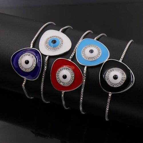 Fashion jewelry copper mosaic stone box chain can adjust size silver color triangle Oil drop Technology colorful bracelet