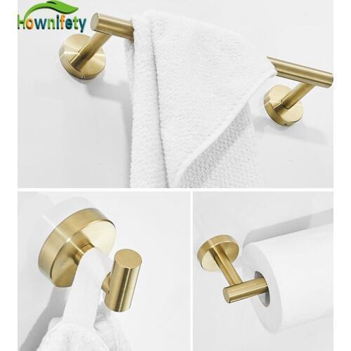 Brushed Gold Bathroom Hardware Set Robe Hook Single Towel Bar Paper Holder Black Bathroom Accessories Stainless steel